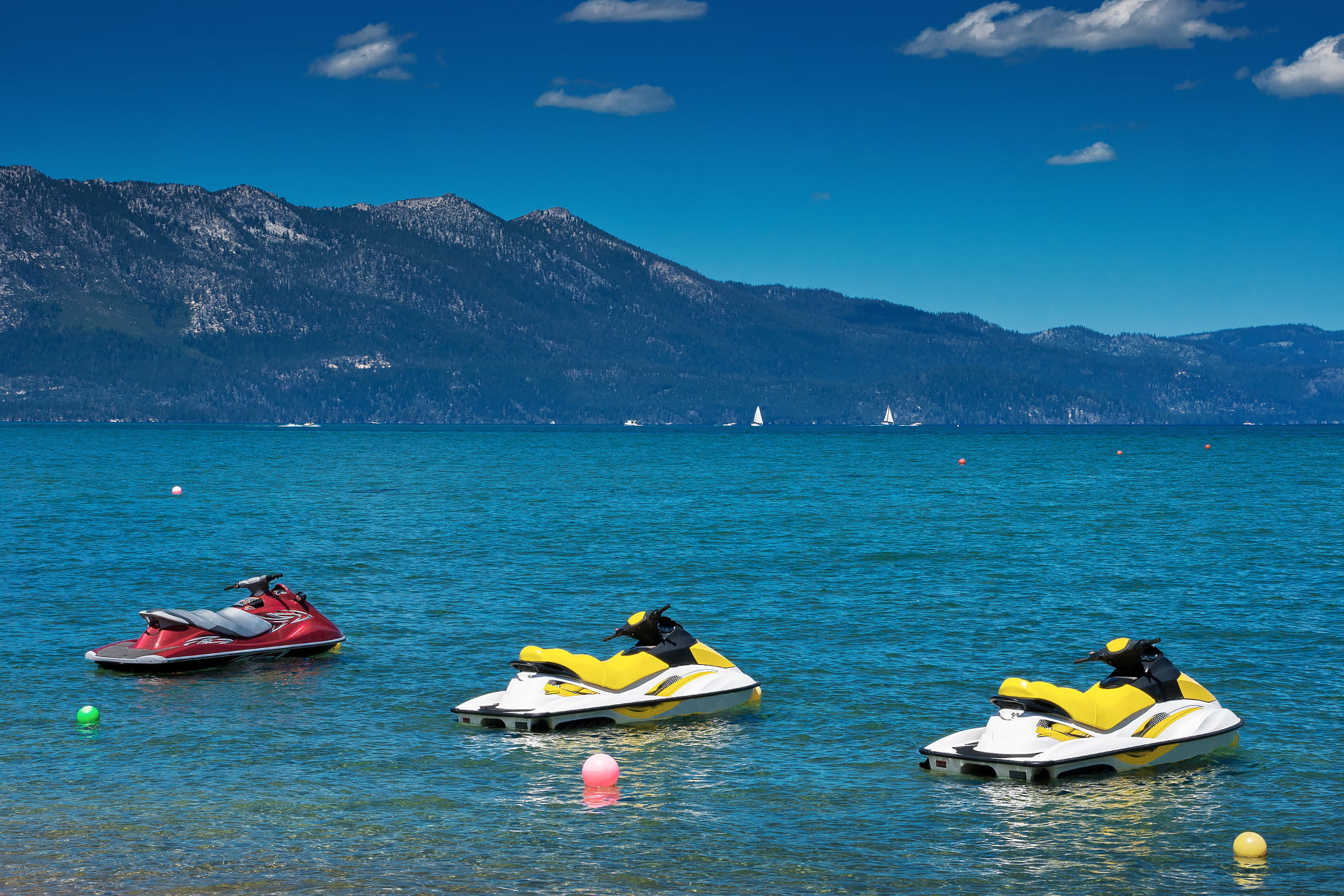 Wave runners parked on Lake Tahoe